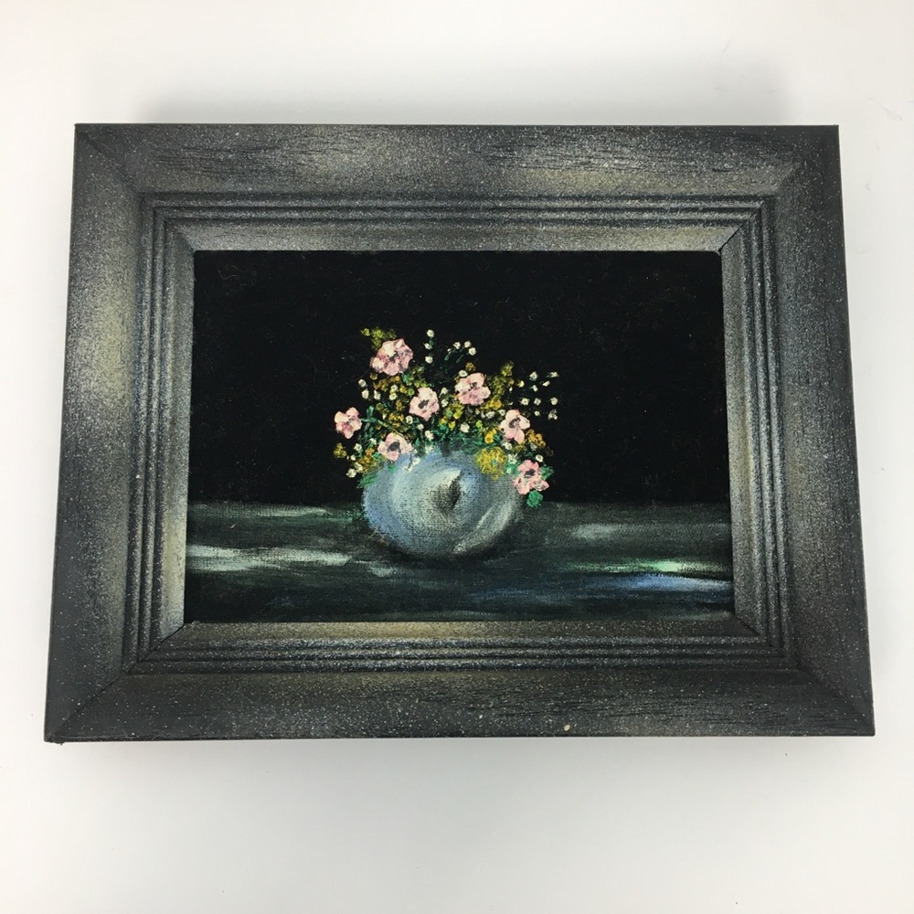 VTG Floral Acrylic Velvet Paintings Set of 2 Black Frame Original Cottagecore - Picture 15 of 16